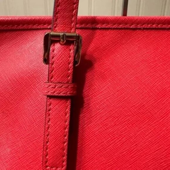 Michael Michael Kors Red Leather Tote with Black Accents - Picture 7 of 11